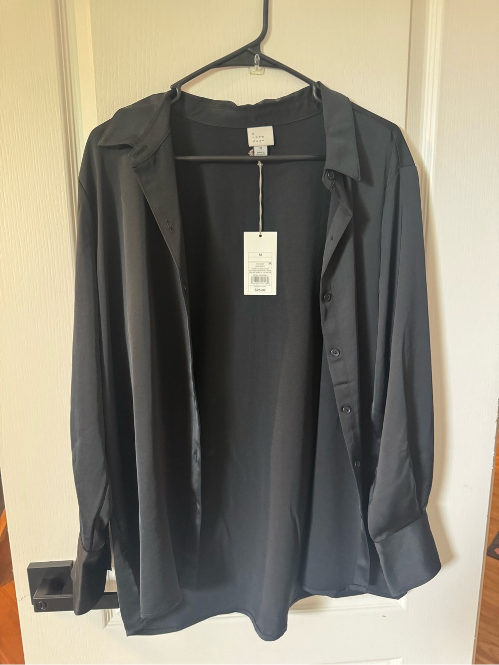 a new day Black Satin-Look Women's Button-Up Blouse